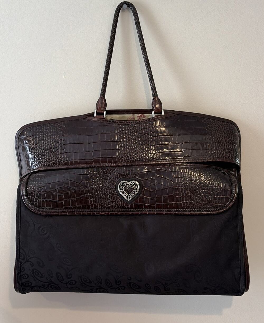 Brighton Black & Brown Full Size Tri-fold Leather Canvas Garment Bag USED ONCE